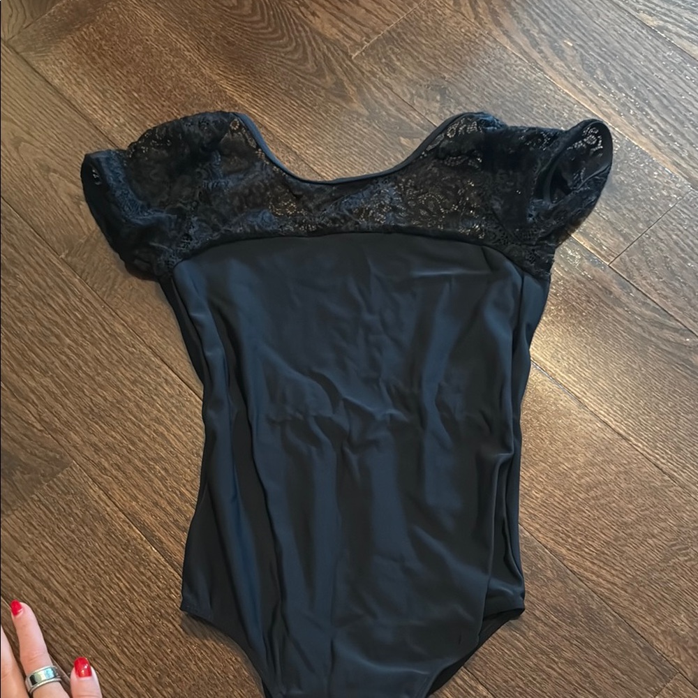 Eleve Cap Sleeve Open Back Lace Leotard